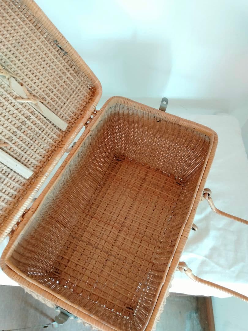 古道具　煎茶籠　籘かご　ピクニックバスケット ナチュラル　ヴィンテージ
