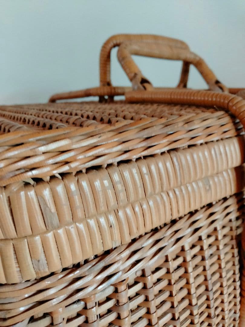 古道具　煎茶籠　籘かご　ピクニックバスケット ナチュラル　ヴィンテージ