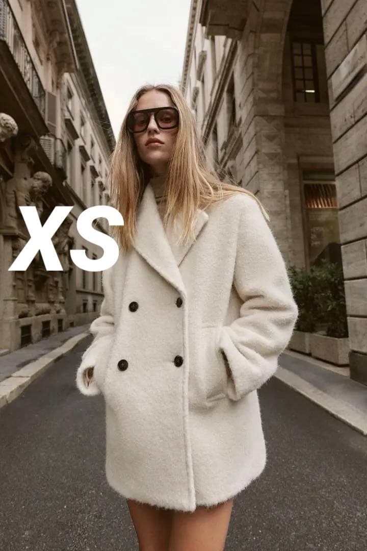ZARA ザラ ブークレダブルブレストミディ丈コート XS