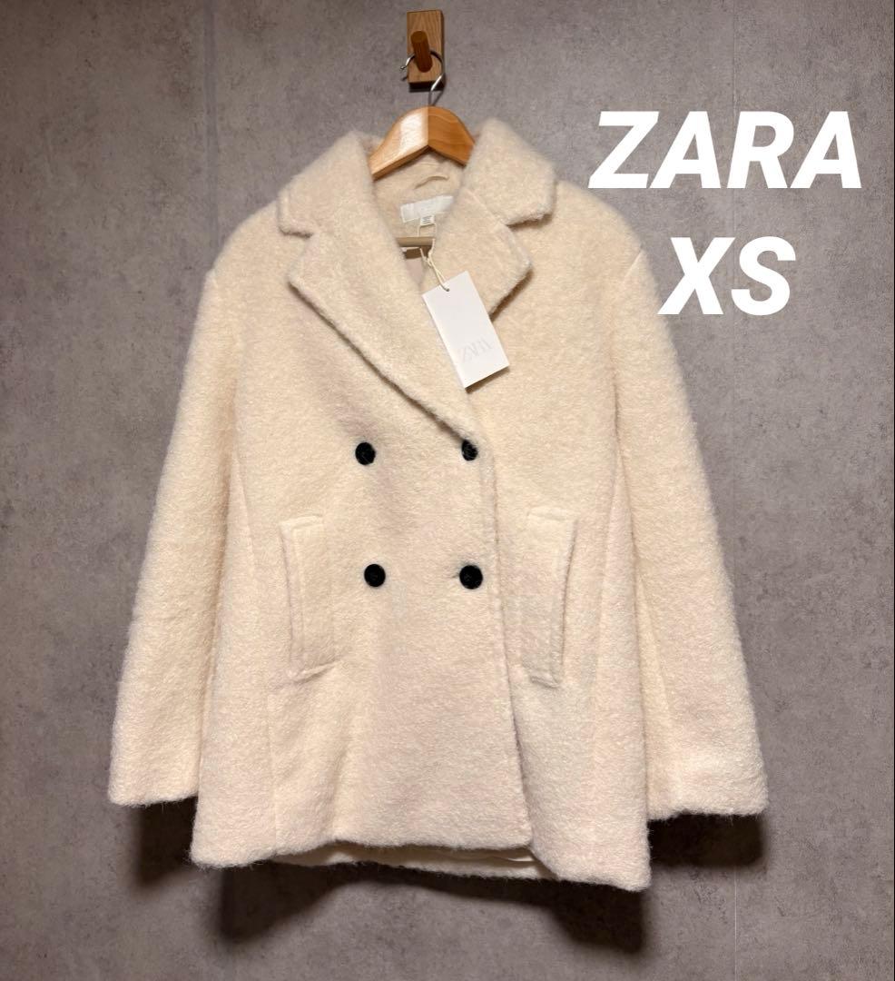 ZARA ザラ ブークレダブルブレストミディ丈コート XS