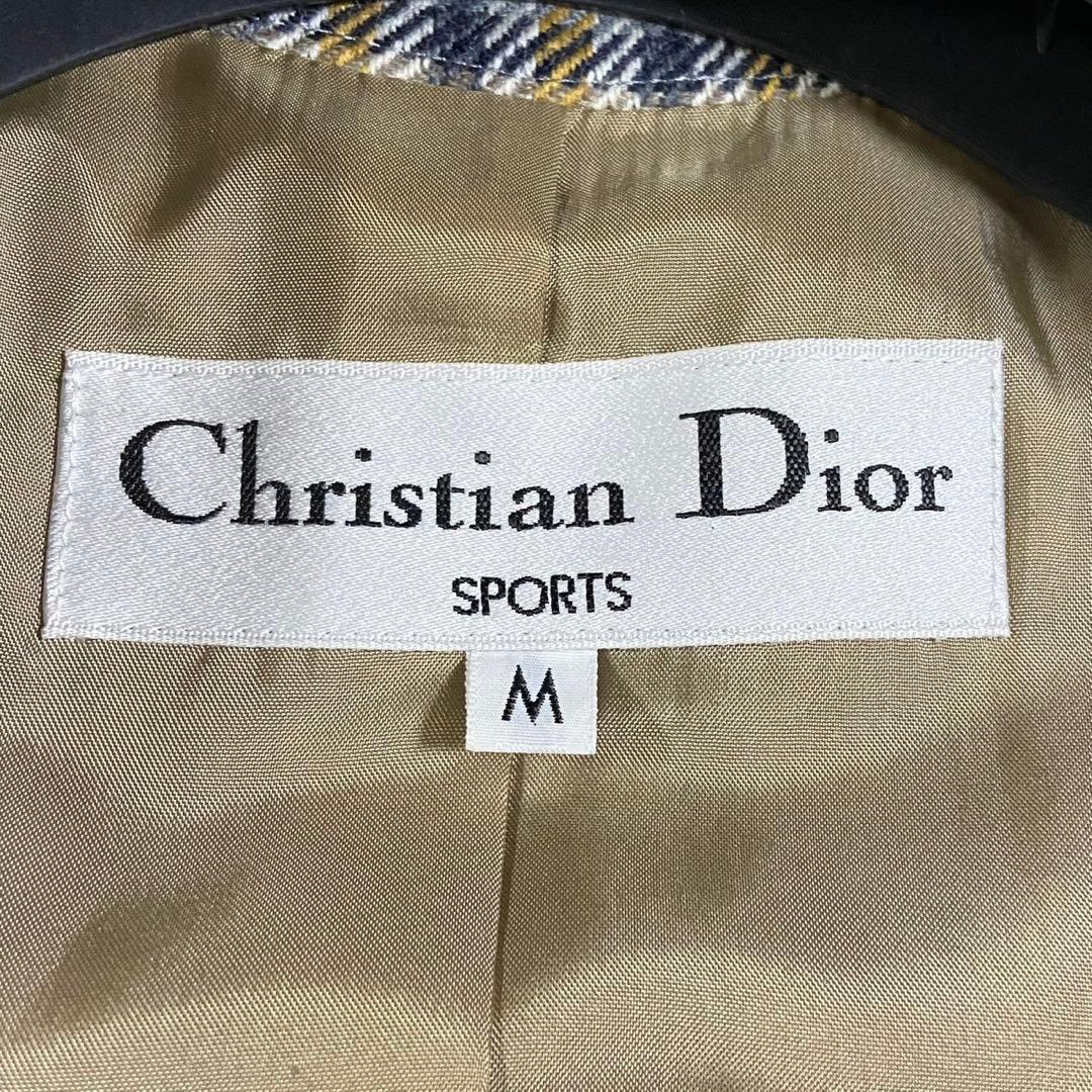 【美品】クリスチャンディオール ハーフコート チェック イエロー×グレー M