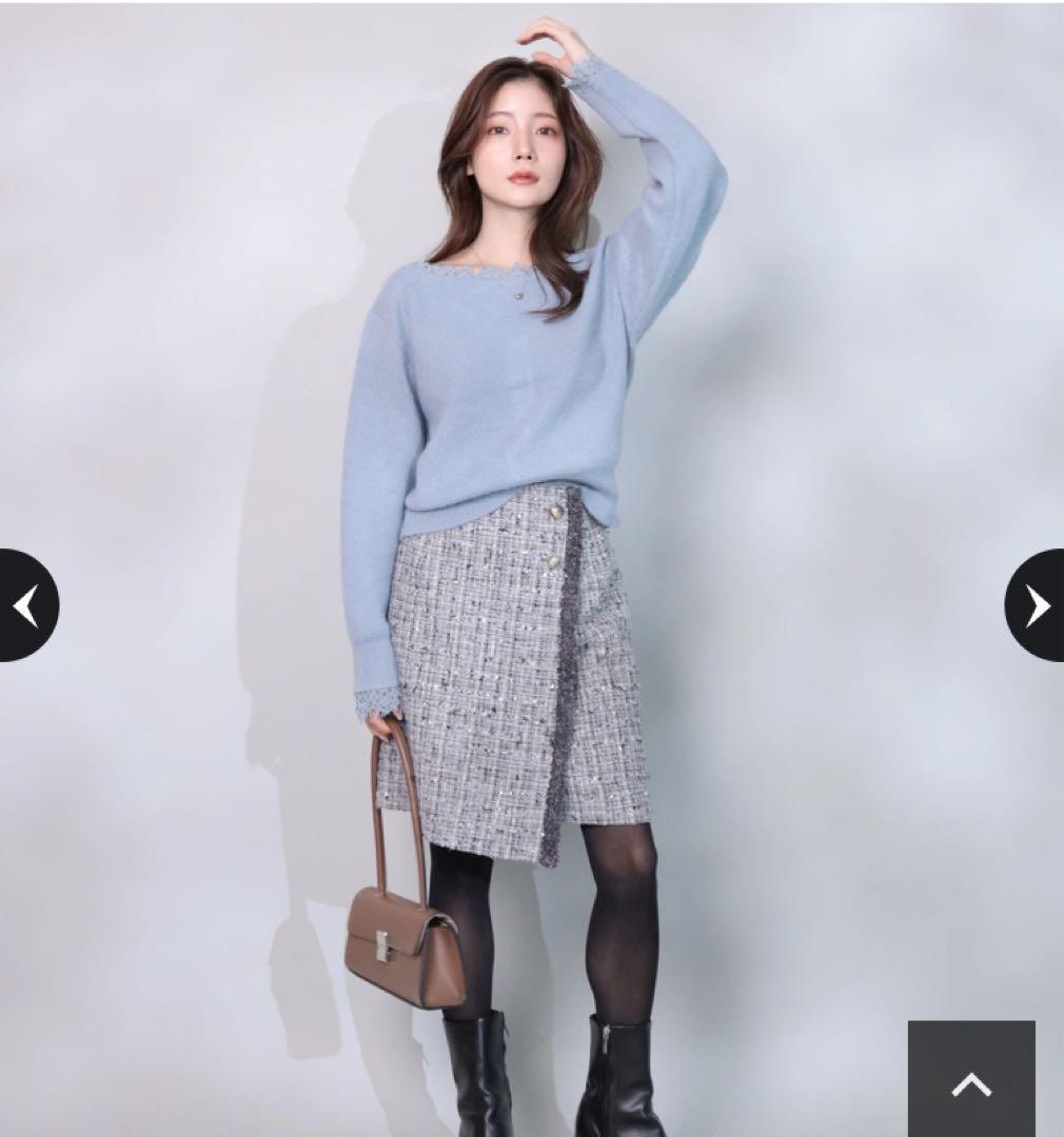 【新品】アプワイザーリッシェ ラップ風ツイードスカート ライトグレー　M