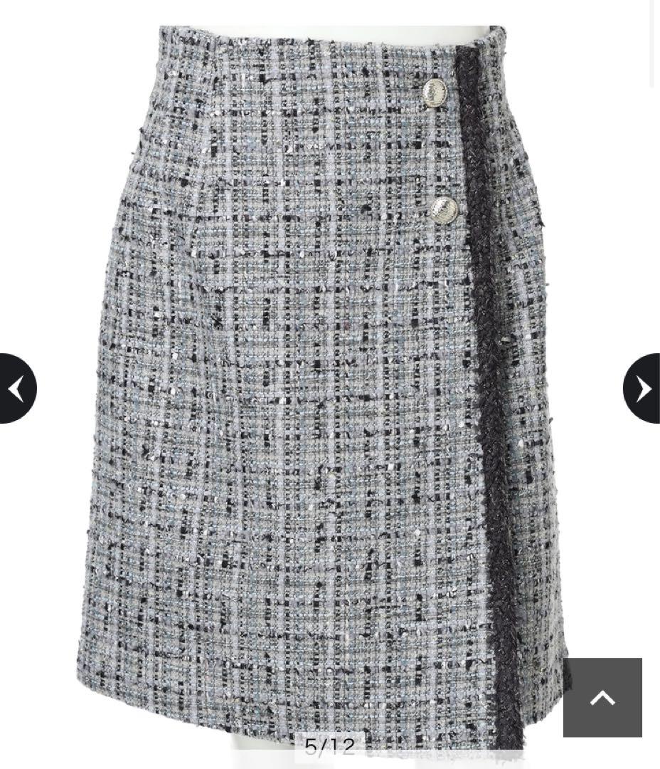 【新品】アプワイザーリッシェ ラップ風ツイードスカート ライトグレー　M