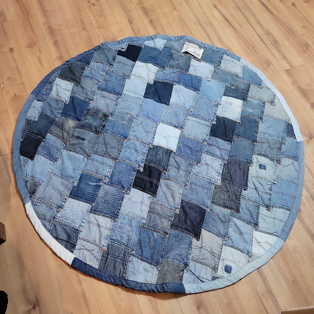 デニム　リメイク　パッチワーク　ラグ　円形　ラウンド