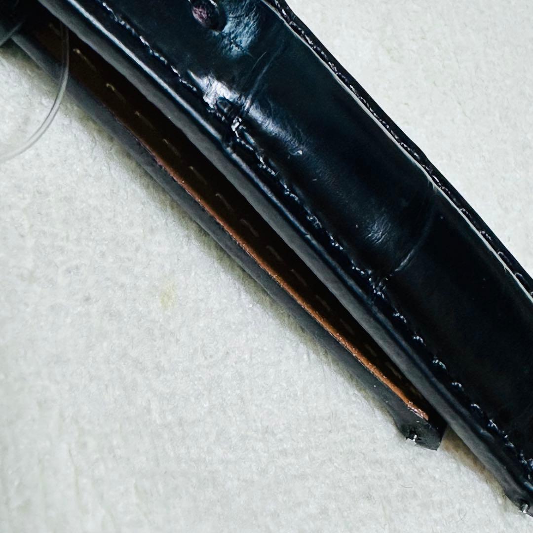 3035#20mm-18mmブラック★本物クロコダイルレザーベルト★スイス製