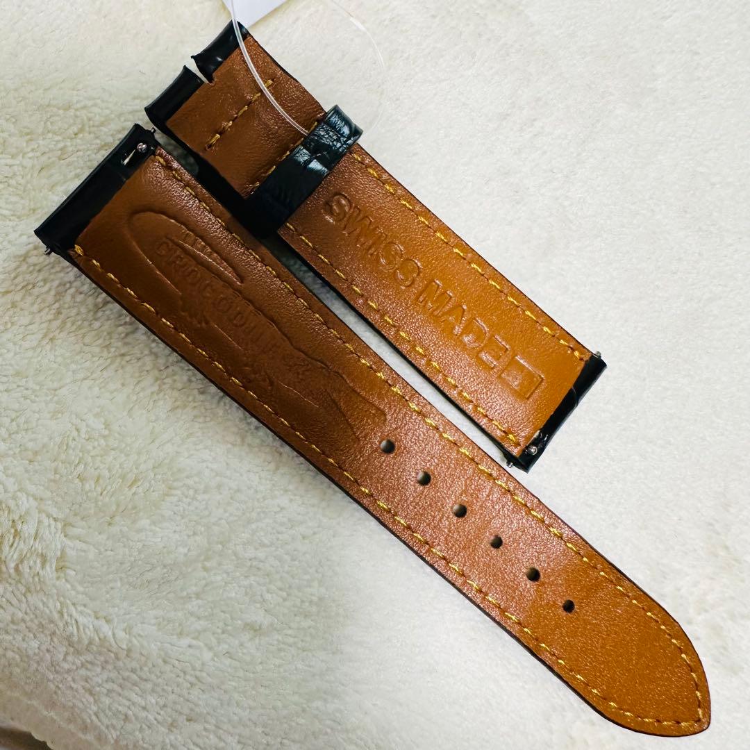 3035#20mm-18mmブラック★本物クロコダイルレザーベルト★スイス製