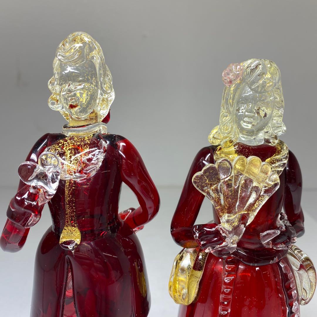 ムラーノ　ベネチアングラスフィギュリンペア高さ18.7・18㎝東な7-0305③