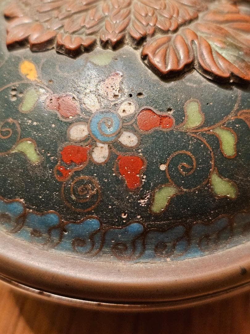 秋*田様 中国 清朝期末 七宝香合？ 景泰藍