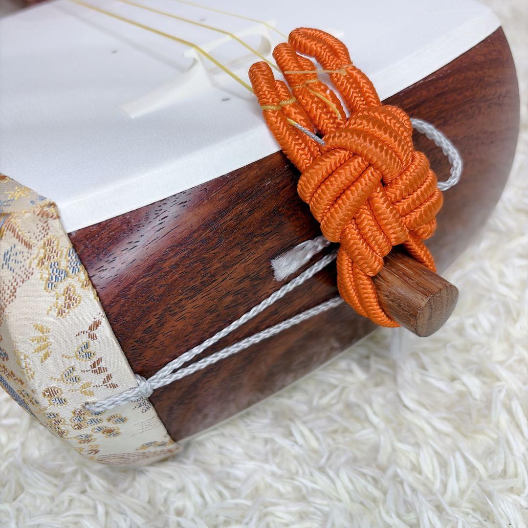 三味線 中棹 セット 撥 胴かけ 花梨 1本溝 犬皮 皮破れなし 丸打胴