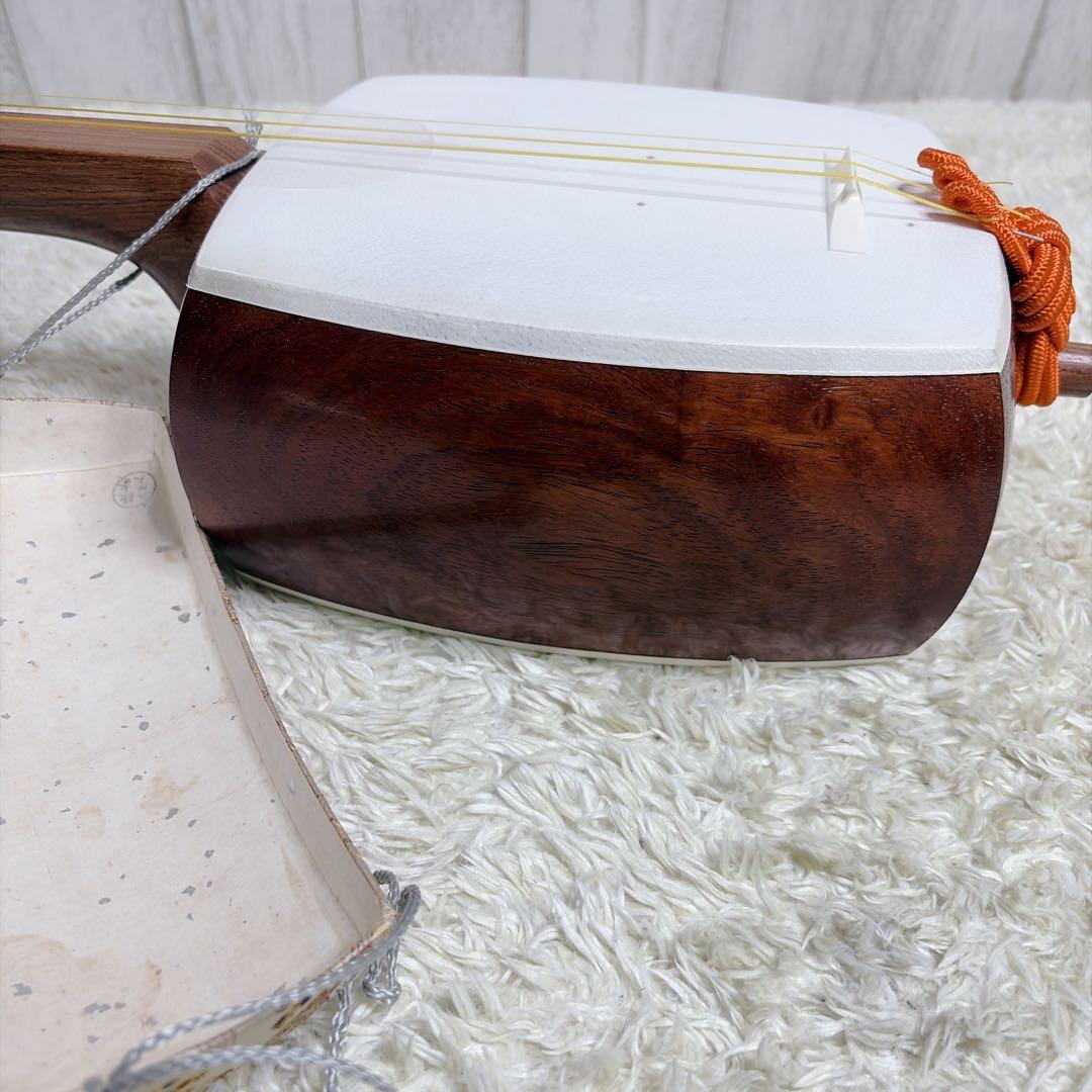 三味線 中棹 セット 撥 胴かけ 花梨 1本溝 犬皮 皮破れなし 丸打胴