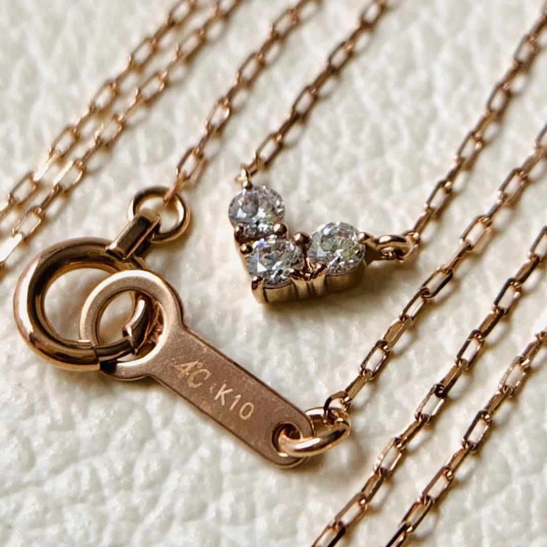 美品 k10 4°C ネックレス ハート ピンクゴールド