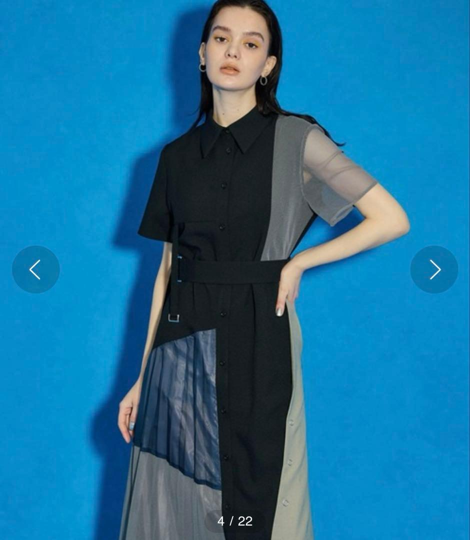 スライドアシメシャツワンピース-ウエスト調節可能- サイズ2