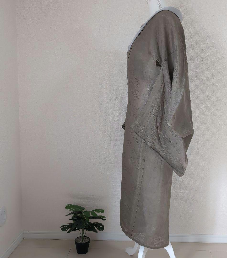 【三花】本麻　洗える長襦袢　カラー襦袢　カーキ　　利休鼠　リサイクル　su