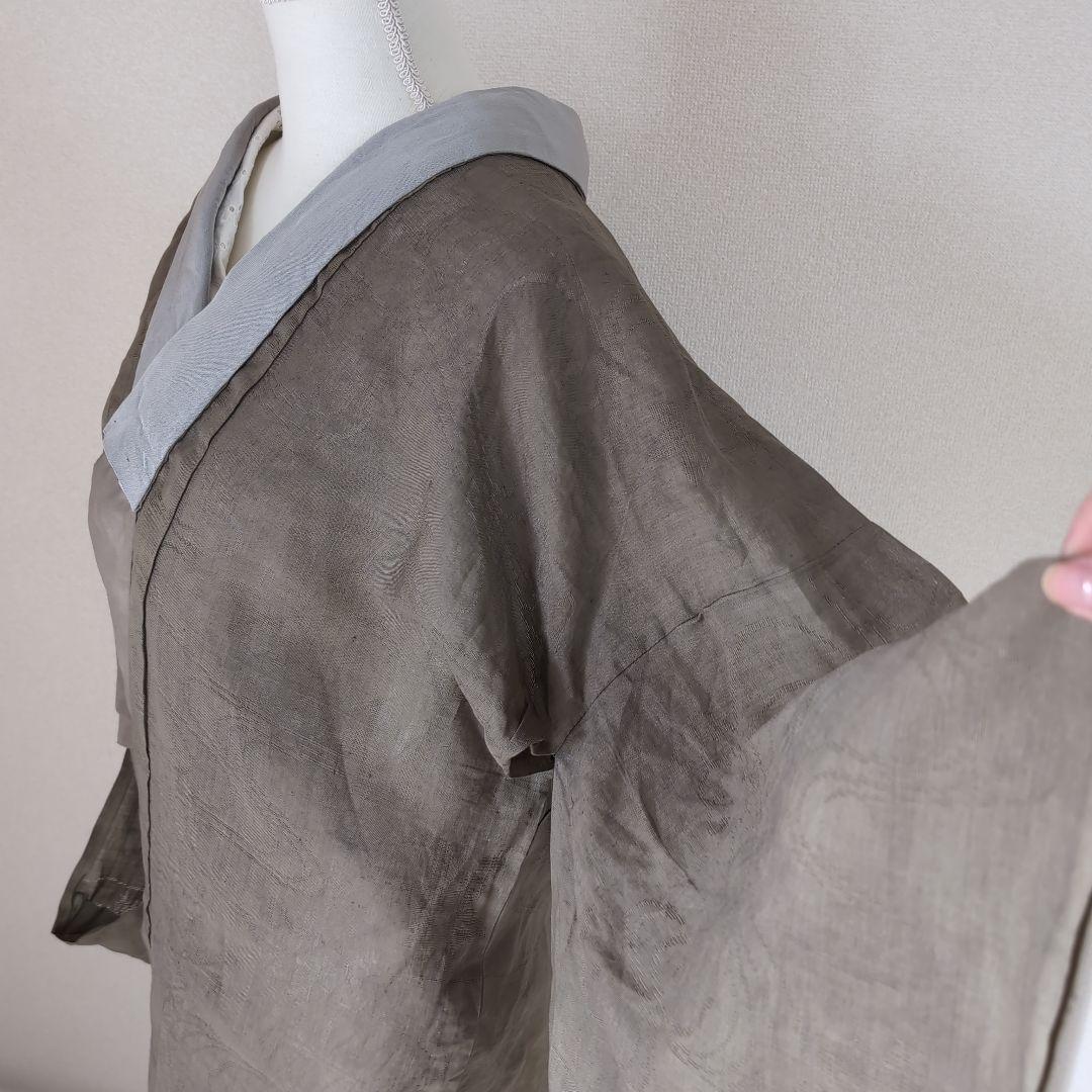【三花】本麻　洗える長襦袢　カラー襦袢　カーキ　　利休鼠　リサイクル　su
