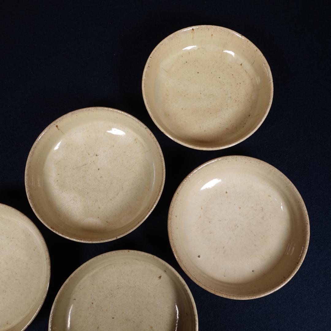 灰釉の釉調抜群 高鶴淳（父 高鶴元）薪窯 孟宗竹灰釉皿 平向付 5客 共箱