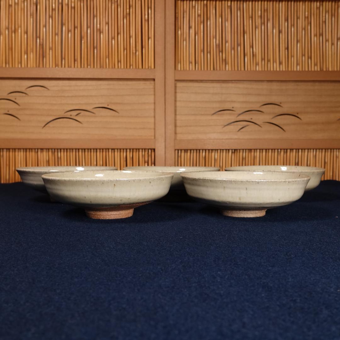 灰釉の釉調抜群 高鶴淳（父 高鶴元）薪窯 孟宗竹灰釉皿 平向付 5客 共箱