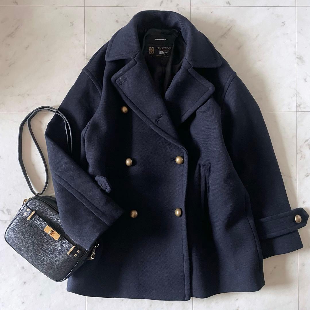 ジャーナルスタンダード MANTECOダブルクロスPコート ネイビー 金釦