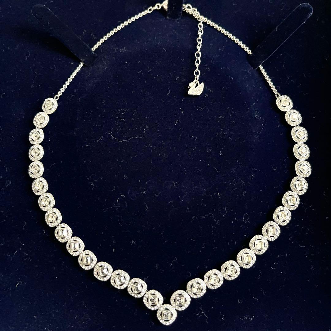 極美品 SWAROVSKI Angelic Square ロジウム調 ネックレス