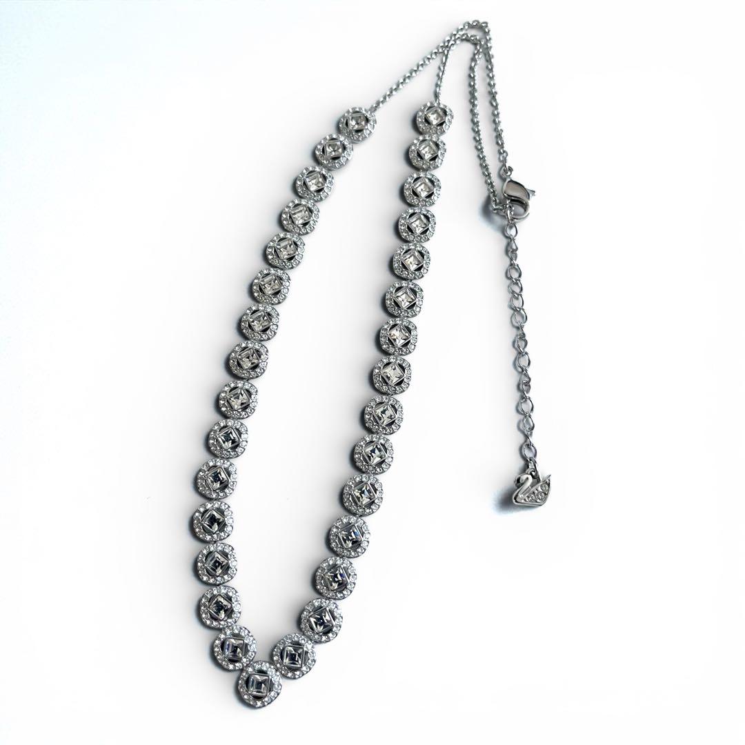 極美品 SWAROVSKI Angelic Square ロジウム調 ネックレス