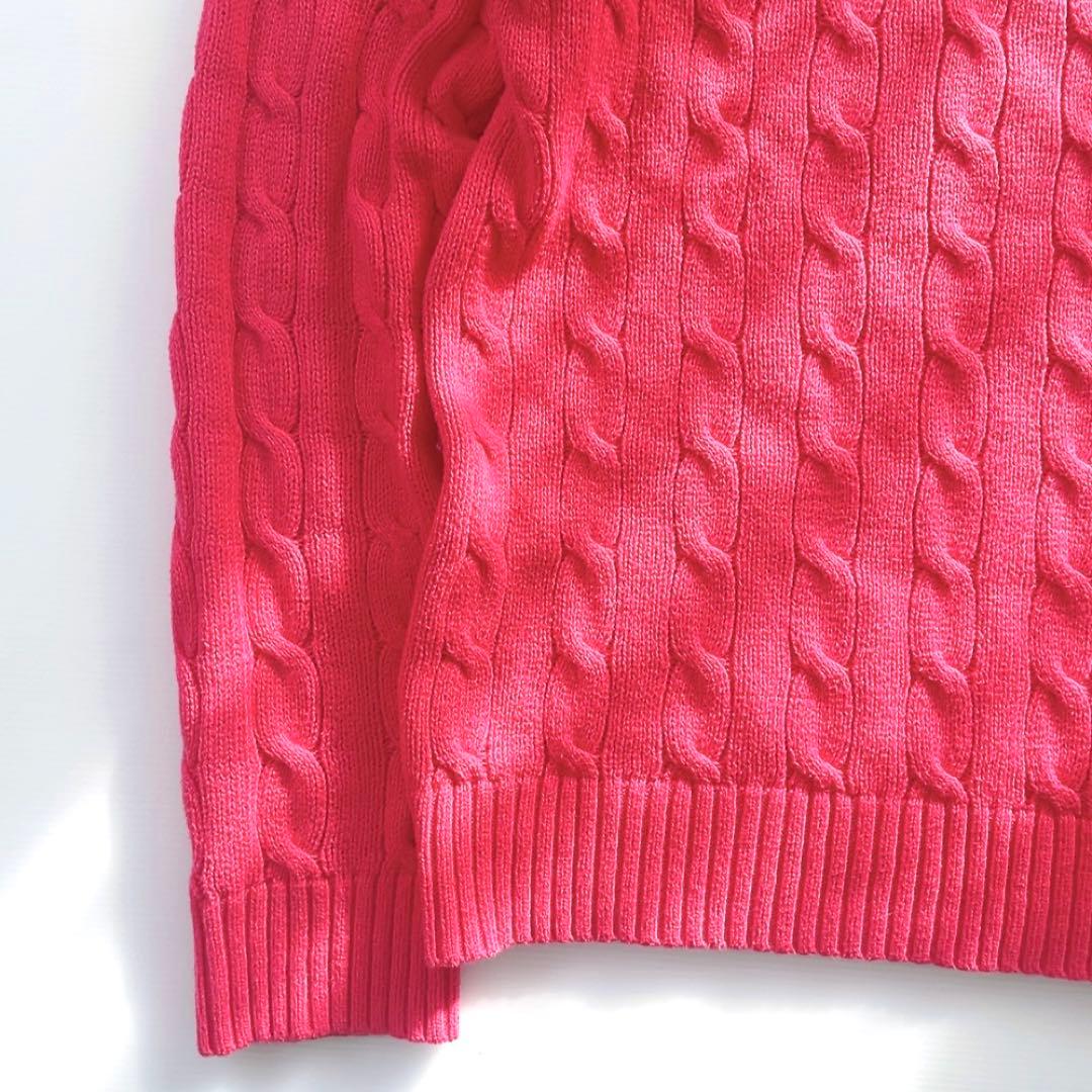 ラルフローレン ニット セーター 赤 ケーブル編み 丸首 レディースにも ロゴ