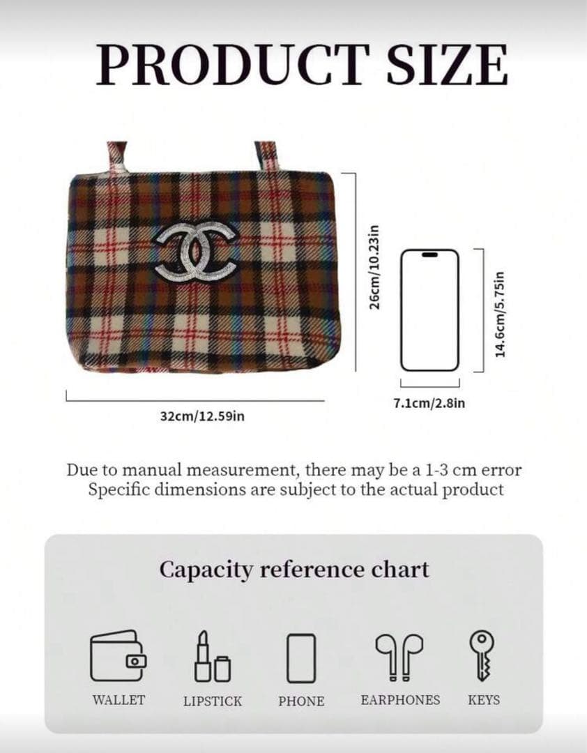 CHANEL シャネルノベルティ　トートバッグ　ハンドバッグ　チェック　ブラウン