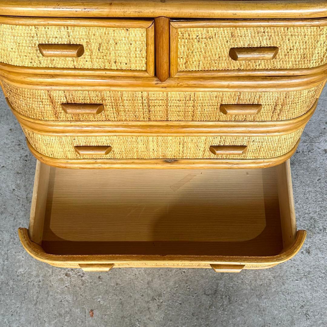 ꧁ラタン꧂ 70s〜80s昭和レトロ♢ ラタンチェスト 5段 籐家具 ナチュラル