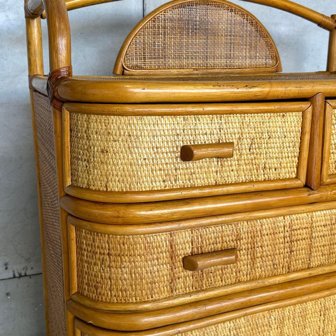 ꧁ラタン꧂ 70s〜80s昭和レトロ♢ ラタンチェスト 5段 籐家具 ナチュラル