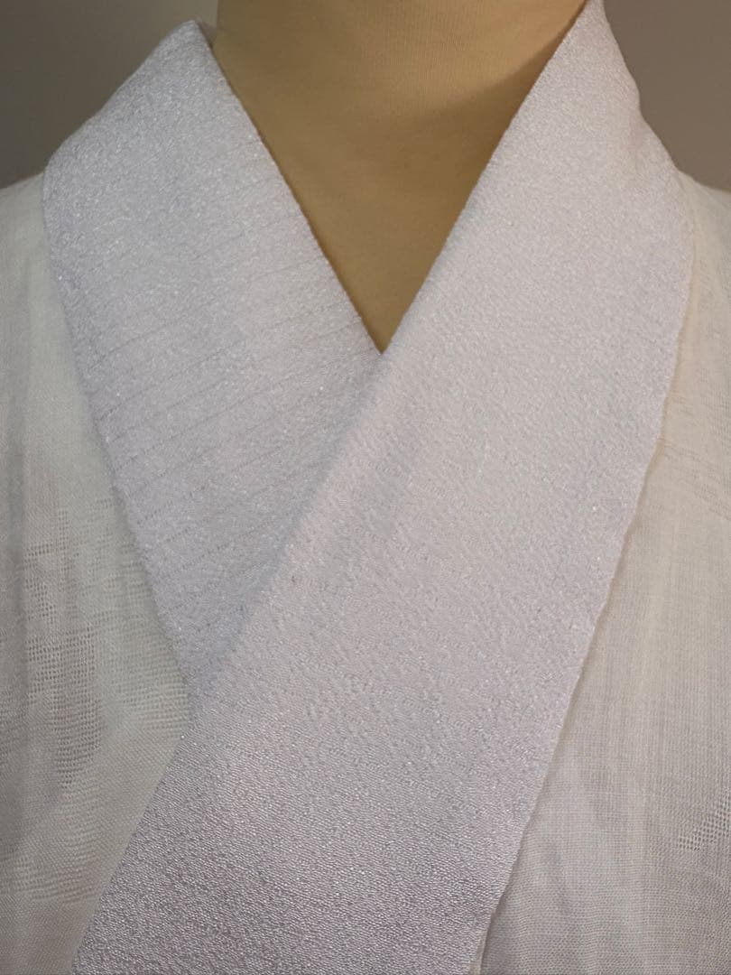 夏用長襦袢　本麻　真っ白　絽白半襟付　L Lサイズ　裄69 袖丈48.5 美品