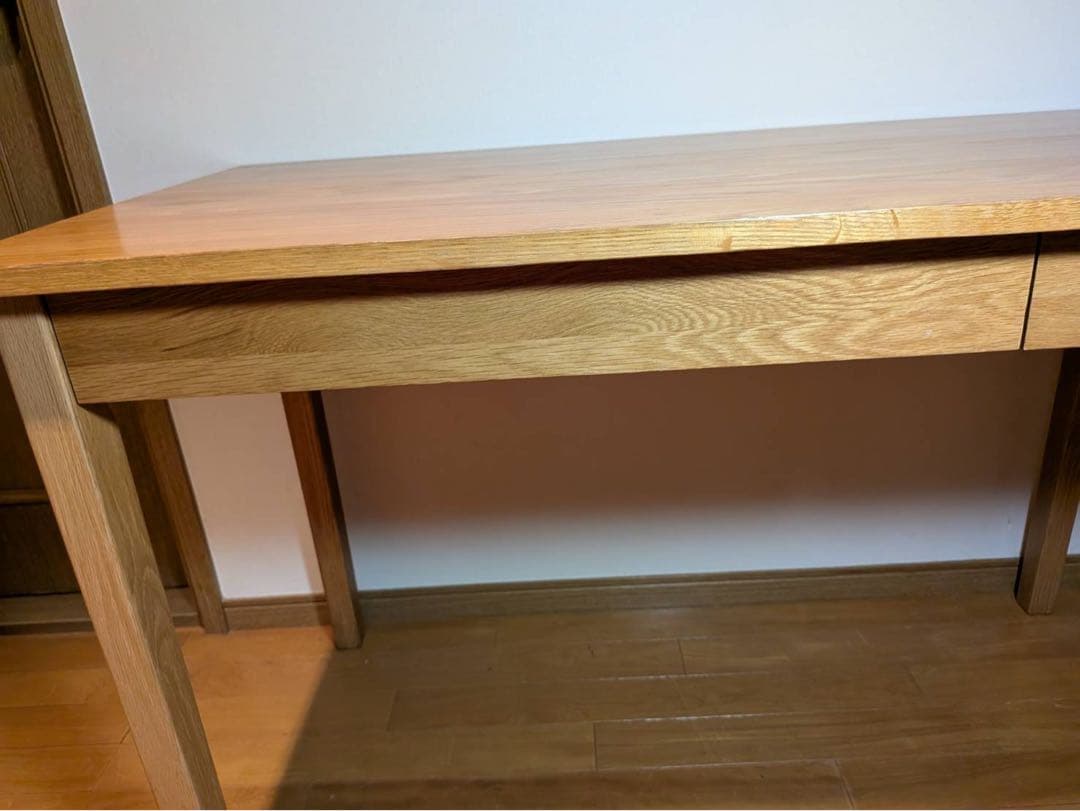 ■送料込■無印 木製デスク オーク材 110 事務 学習 勉強机 テーブル引出