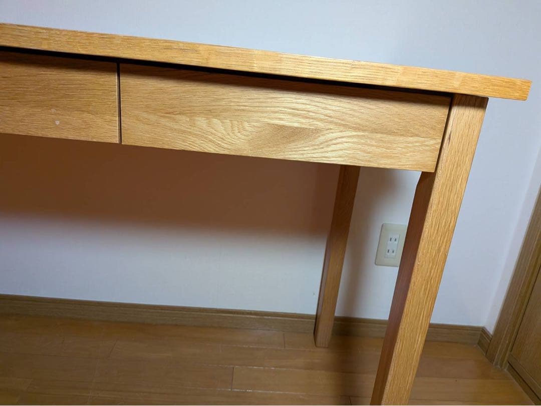 ■送料込■無印 木製デスク オーク材 110 事務 学習 勉強机 テーブル引出