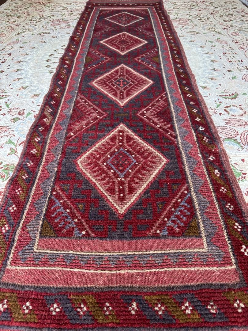 ペルシャ タフタン手作りラグ ランナー 56cm X 240cm