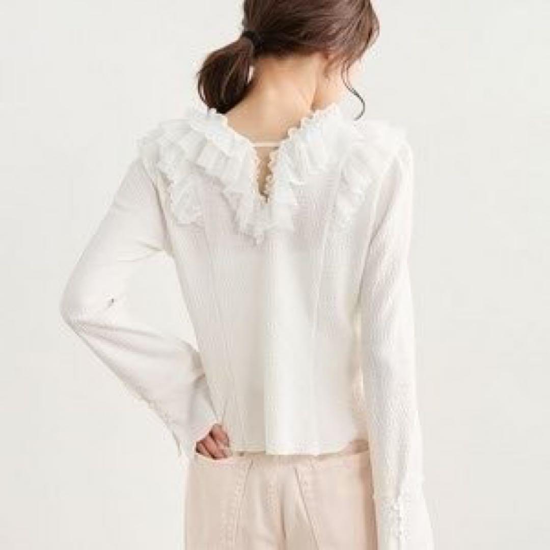 COCODEALレースフリルカットジャガードトップス