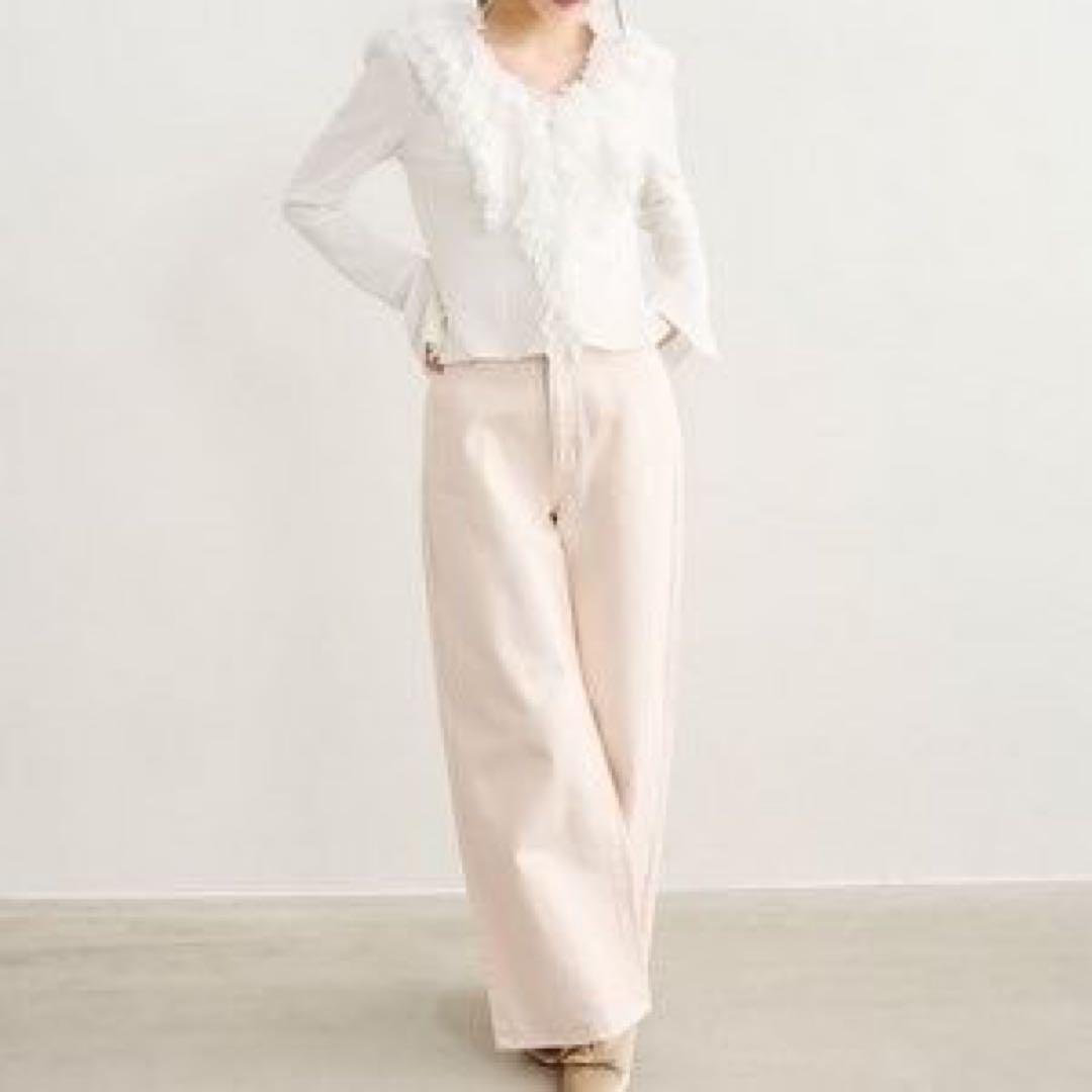 COCODEALレースフリルカットジャガードトップス