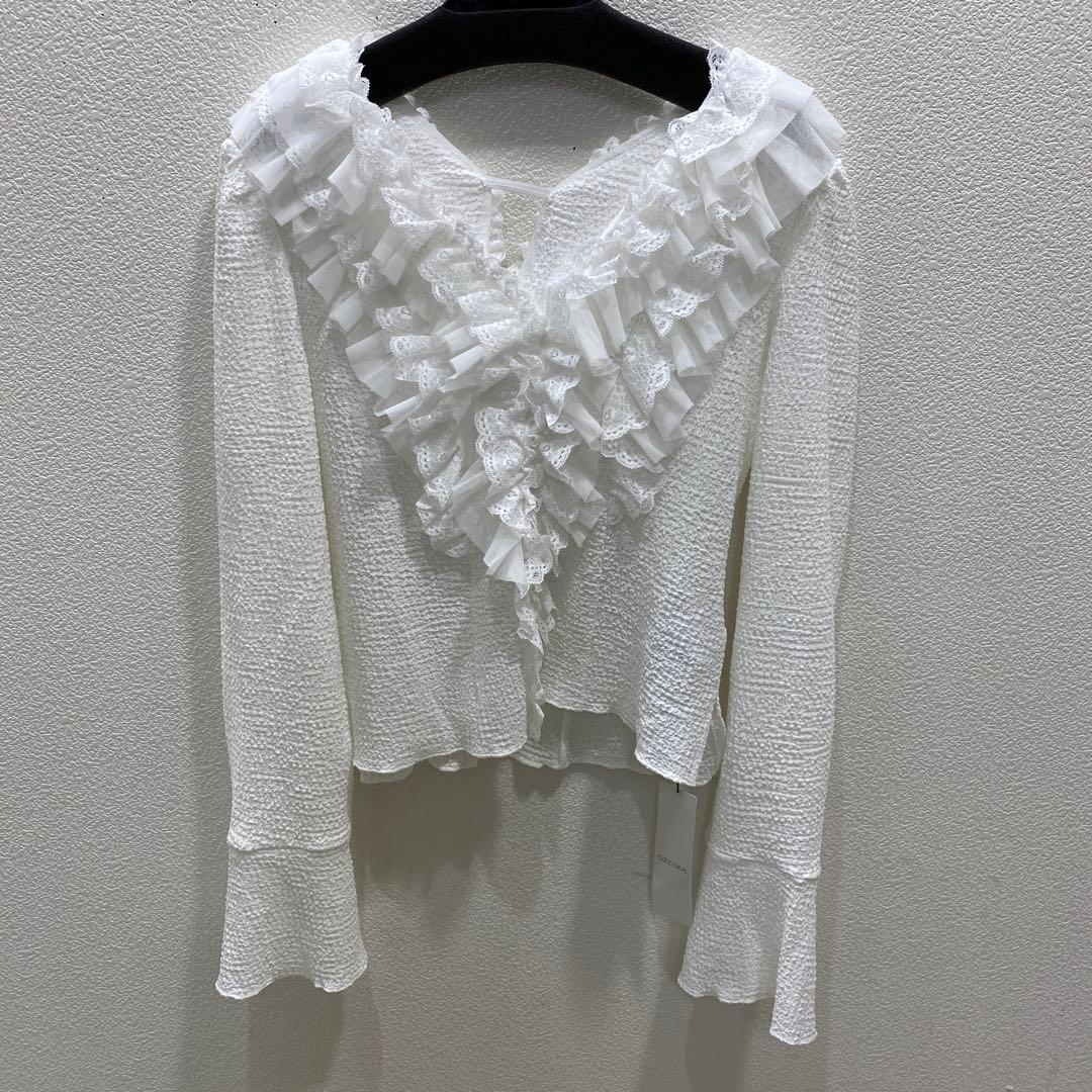 COCODEALレースフリルカットジャガードトップス