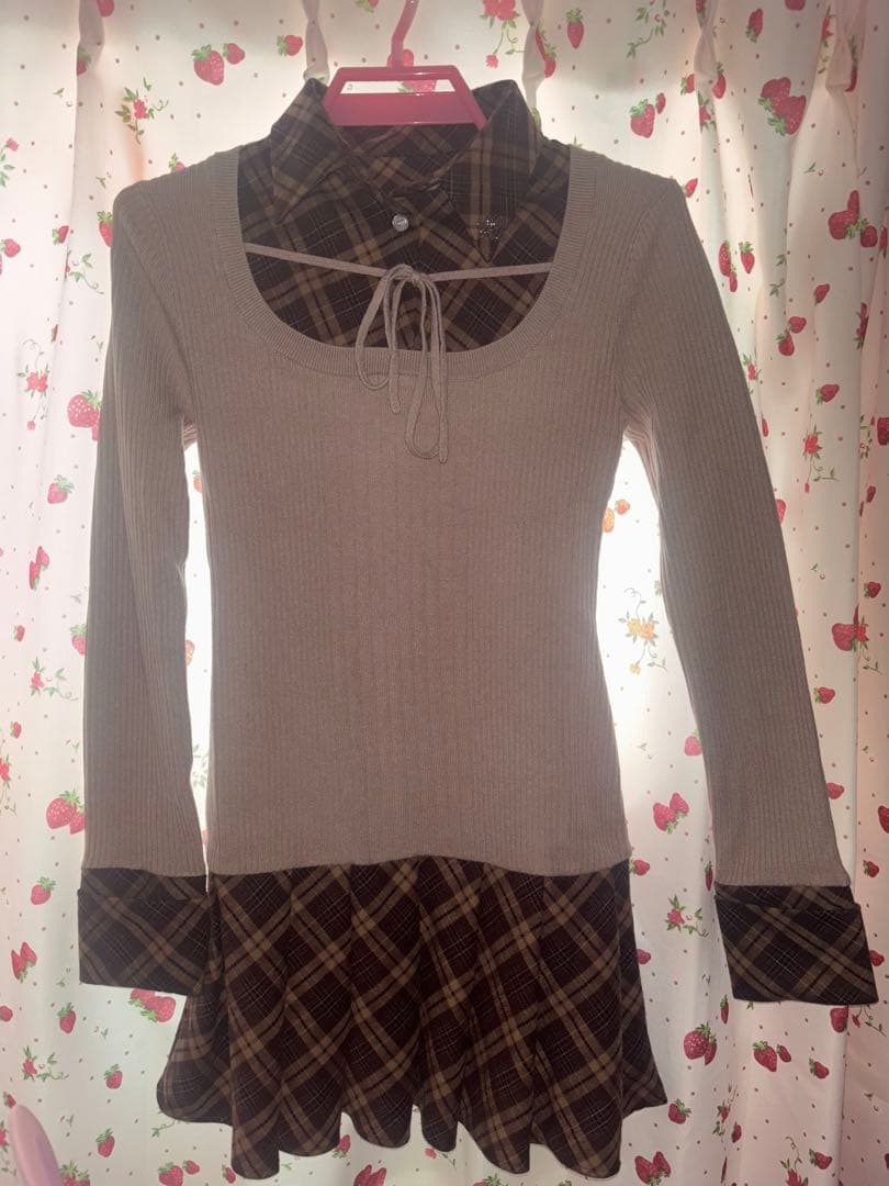 ミシェルマカロン チェックドッキングワンピース FREE SIZE