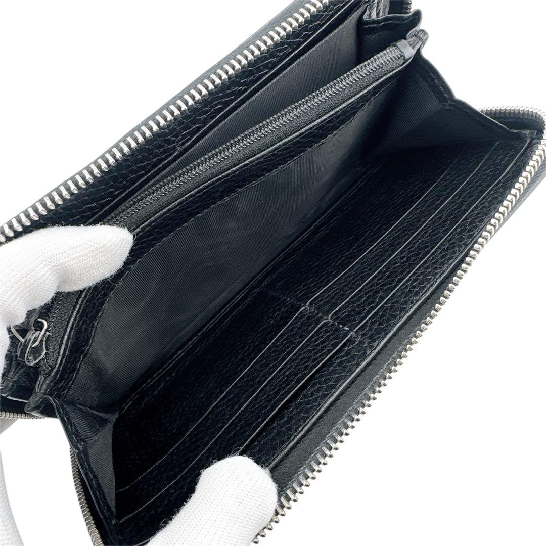 グッチ レザー GGメタル ラウンドファスナー 長財布 ブラック ユニセックス