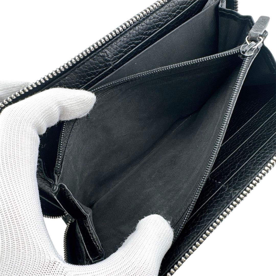 グッチ レザー GGメタル ラウンドファスナー 長財布 ブラック ユニセックス