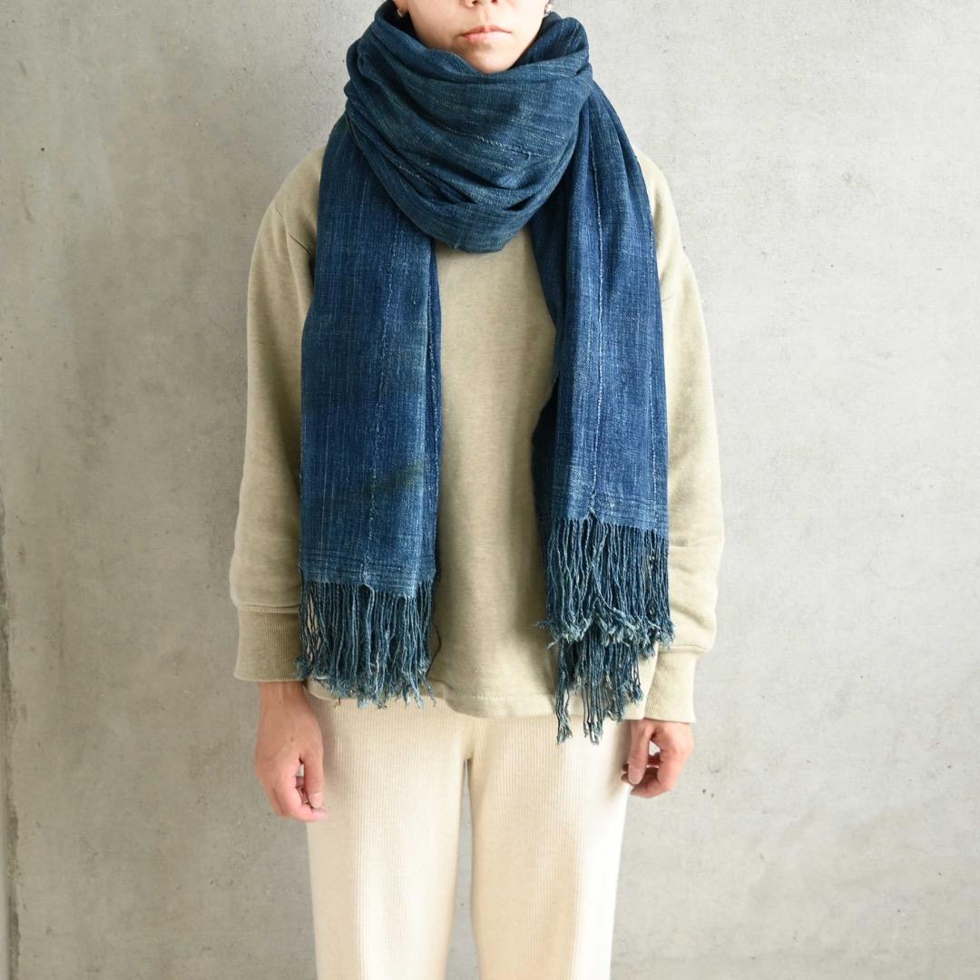 アフリカ ブルキナファソ モシ族/ブルーインディゴ 大判クロス/フリンジストール