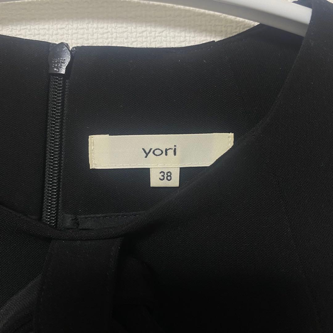 【美品】yori ヨリ リボン ブラウス オーバートップス ブラック 38