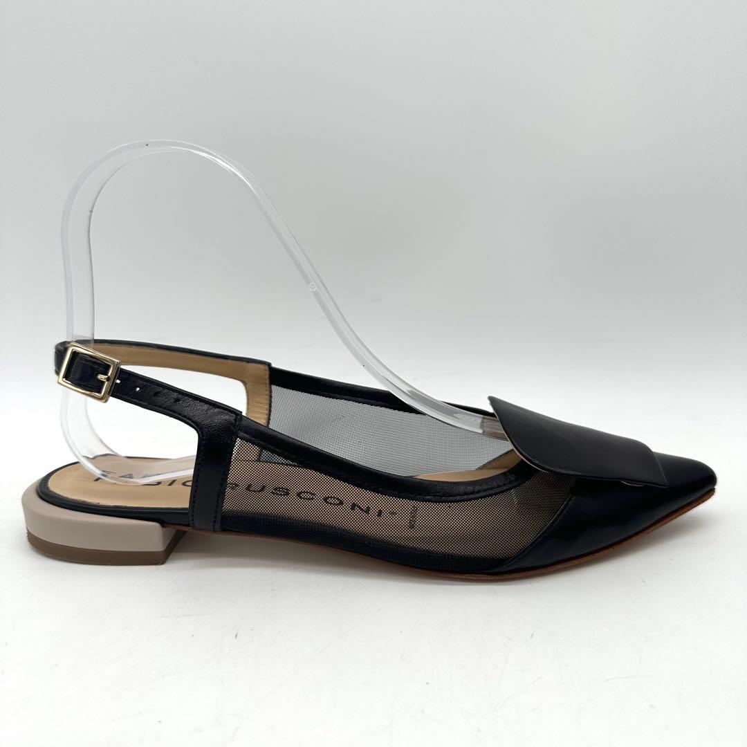 FABIO RUSCONI 【22.5】フラットパンプス メッシュ チュール 黒