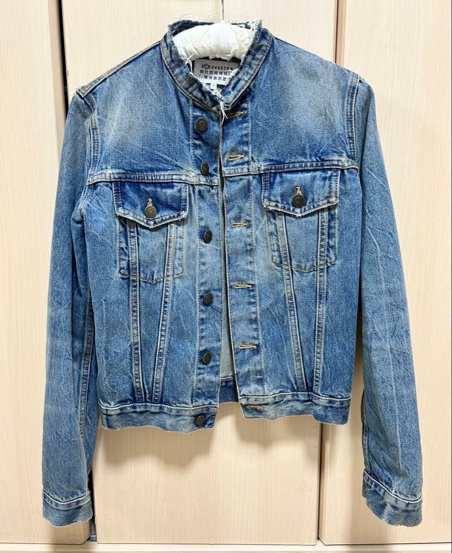 MaisonMargielaマルジェラヴィンテージ加工ノーカラーデニムジャケット