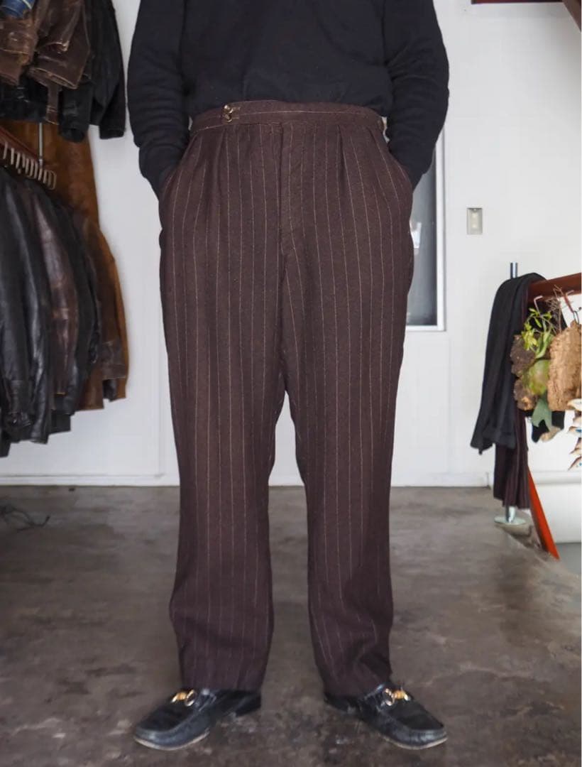 パンツ 1950s French Striped Brown Wool Trousers