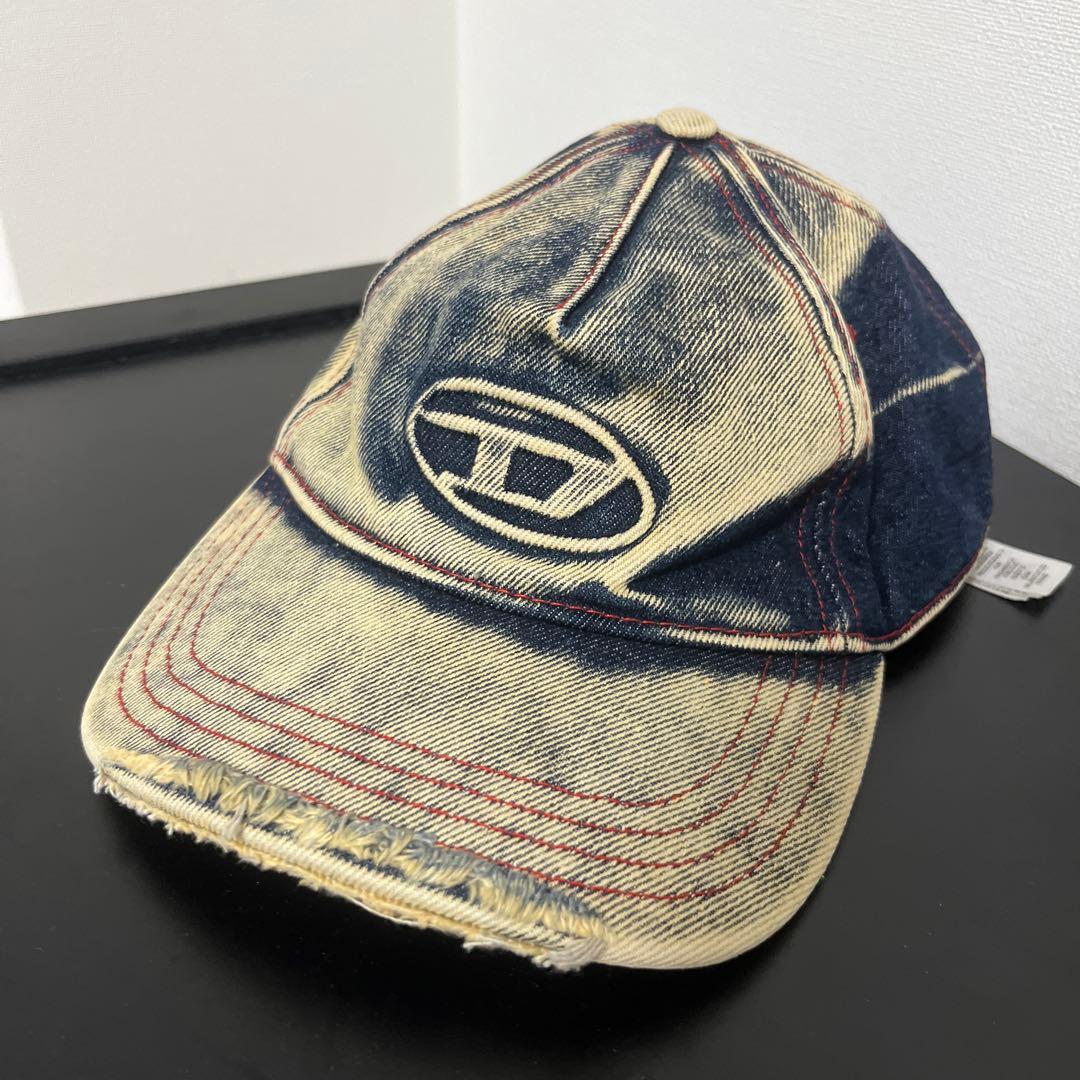 DIESEL C-Seymon デニムキャップ Dロゴ ダメージ