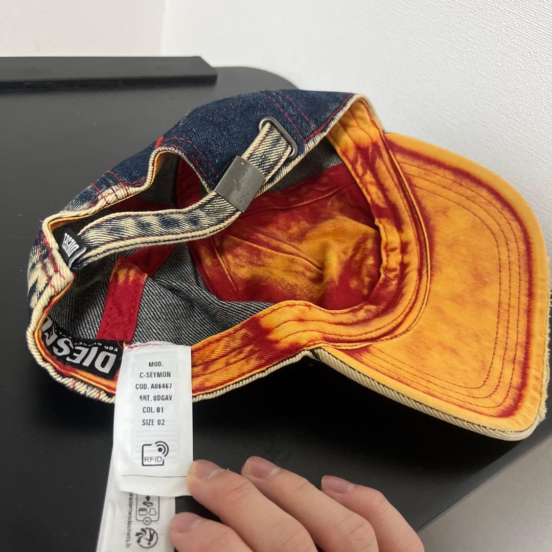 DIESEL C-Seymon デニムキャップ Dロゴ ダメージ