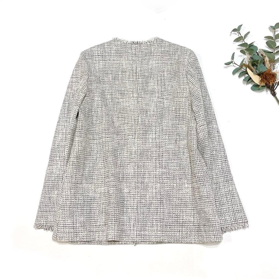 専用ロートレアモン ストレッチツィードジャケット　ノーカラー　ホワイト系　36