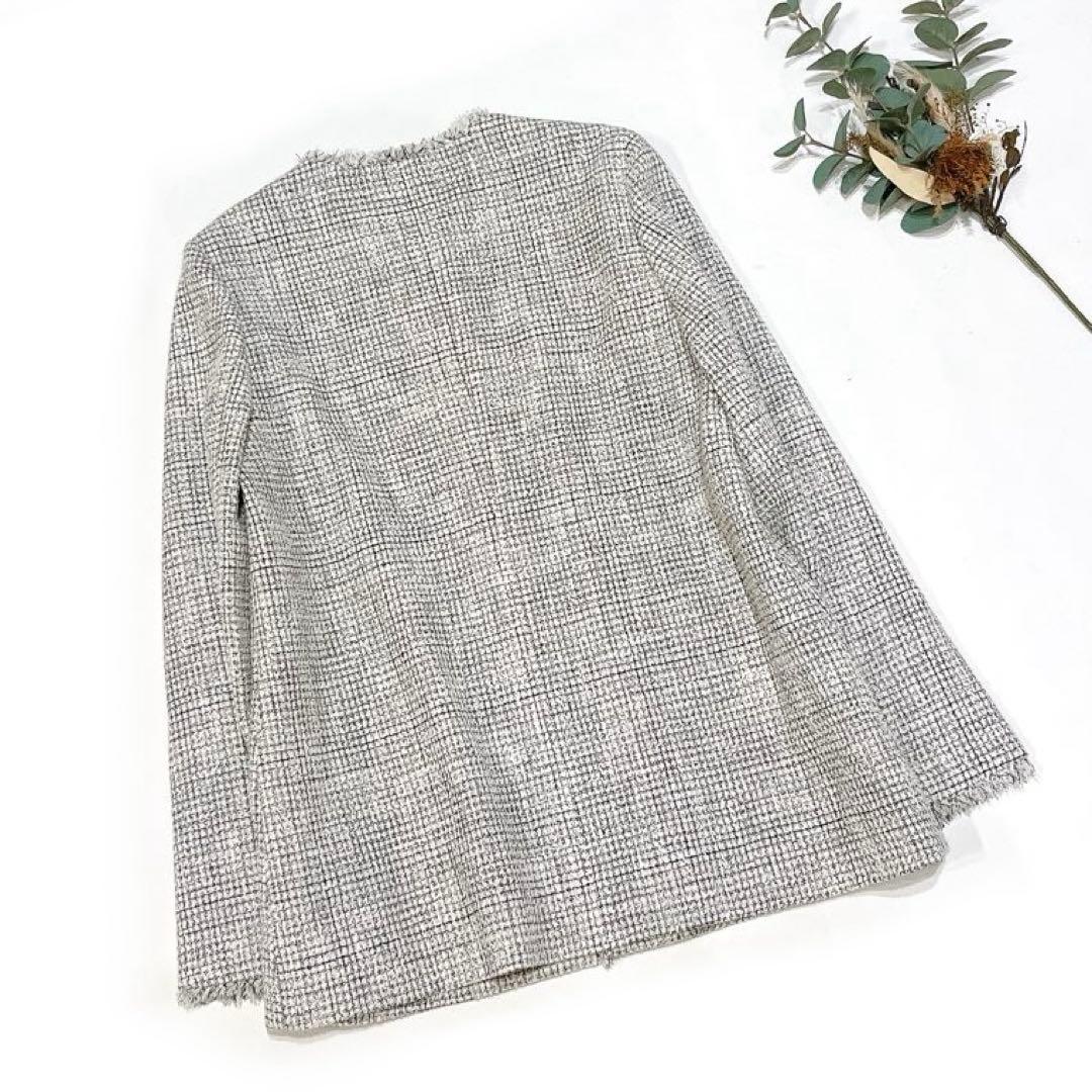 専用ロートレアモン ストレッチツィードジャケット　ノーカラー　ホワイト系　36