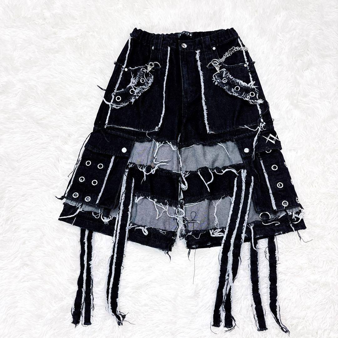 REFLEM レフレム 2WAY 切り替え　ツギハギ カーゴ　デニム　パンツ　黒