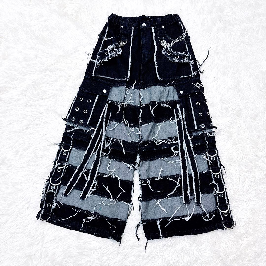 REFLEM レフレム 2WAY 切り替え　ツギハギ カーゴ　デニム　パンツ　黒