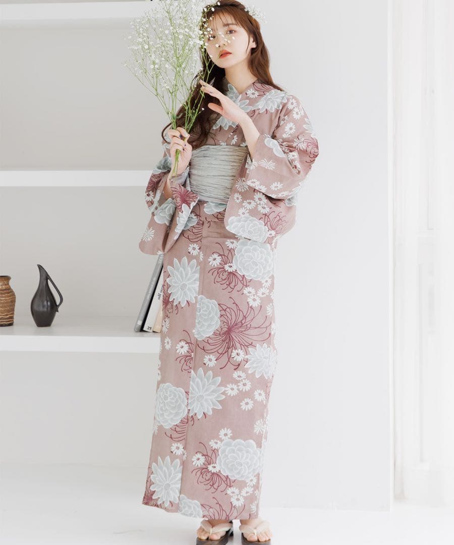 【Dita】 1人で着られる浴衣セット　梅月見の菊ちらし