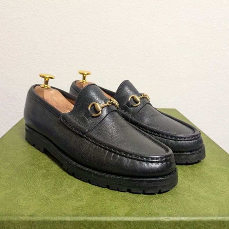 グラP様GUCCI　ヴィンテージ　ホースビットローファー　ラグソール　黒　35C